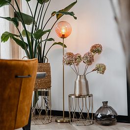 Art Deco Stehleuchte Messing mit rosa Glas - Pallon
