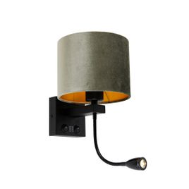 Sieninė lempa juoda su žaliu aksominiu gaubtu 18 cm - Brescia
