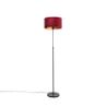 Gulvlampe sort med rød fløyelslampeskjerm med gull 35 cm - Parte