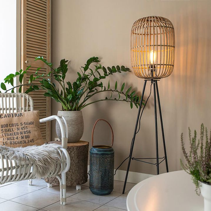 Country Floor Lamp Black with Rattan - Manila