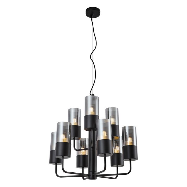 Lustre moderne noir avec verre fumé 9 lumières - Laura