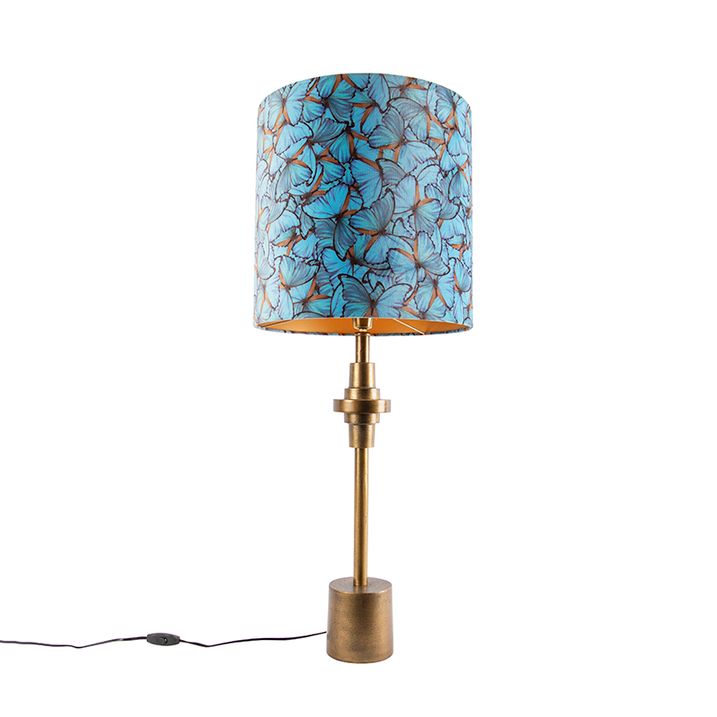Stolní lampa bronzová s sametovým stínítkem s motýlím vzorem 40 cm - Diverso