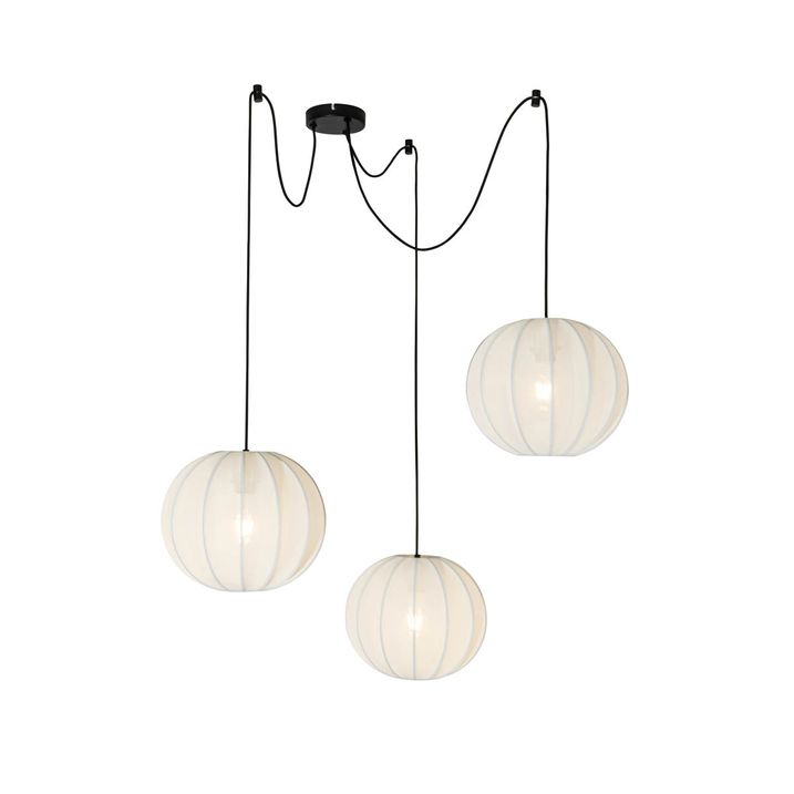 Lampada a sospensione di design bianca in seta 30 cm 3 luci - Plu