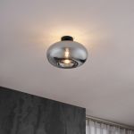 Art Deco plafondlamp zwart met smoke glas 40cm - Busa