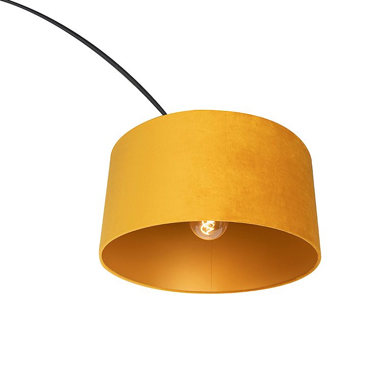 Lampă cu arc neagră cu abajur din catifea galben muștar cu auriu 50 cm - XXL