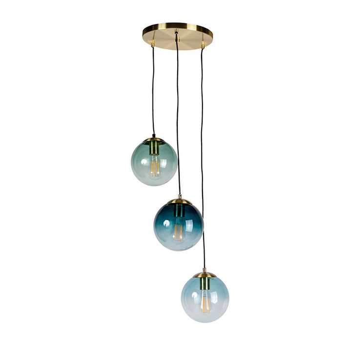 Lampă suspendată art deco din alamă cu sticlă albastră - Pallon