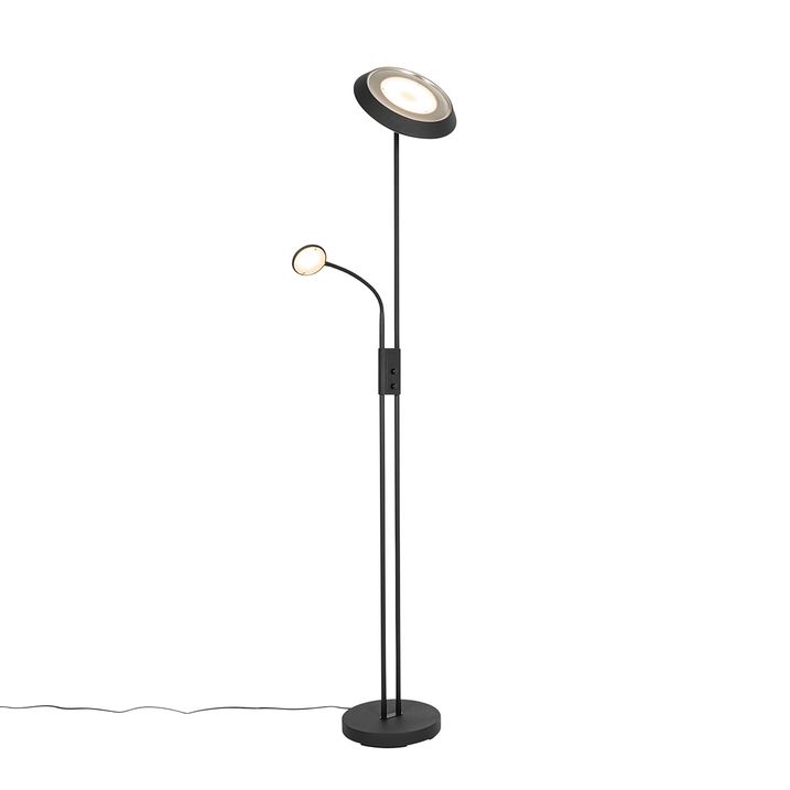Lampada da terra nera con LED e dimmer con luce di lettura - Fez