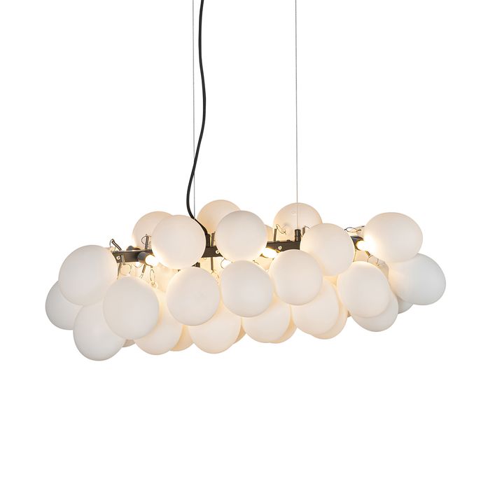Hanglamp zwart met opaal glas 8-lichts langwerpig - Uvas
