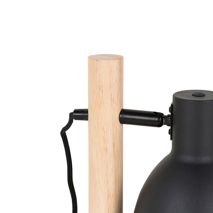 Ruralna stolna lampa crna sa drvetom - kremen