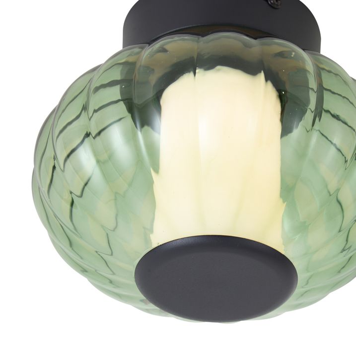 Dizajnerska plafonska lampa crna 18 cm sa zelenim staklom uključujući LED sa 3 nivoa zatamnjenja - Margherite