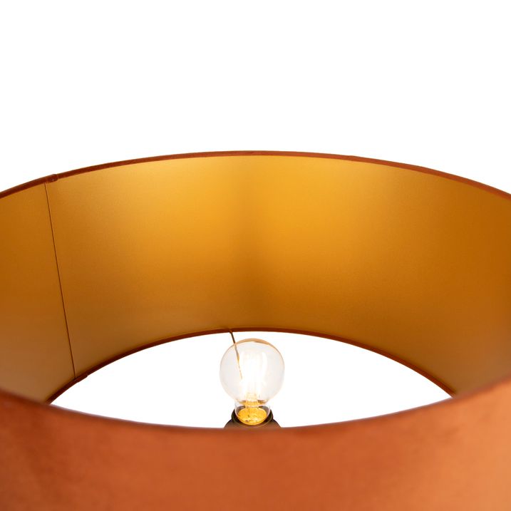 Vloerlamp hout met kap oranje een gouden binnenkant 50cm - Tripod Classic