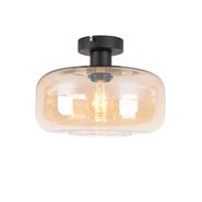 Art-deco-plafondlamp-zwart-met-amber-glas---Bizle
