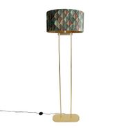 Messing-gulvlampe-med-oval-skærm-bladdesign-og-guldinteriør-50-cm---Thijmen