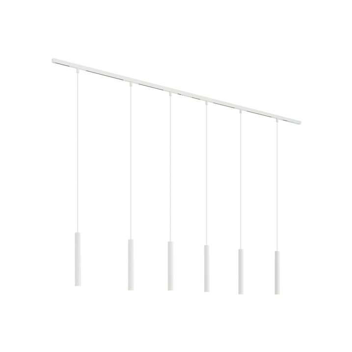 Modern Track Lighting System with 6 White Pendant Lights 1-Phase - Slimline Keno
