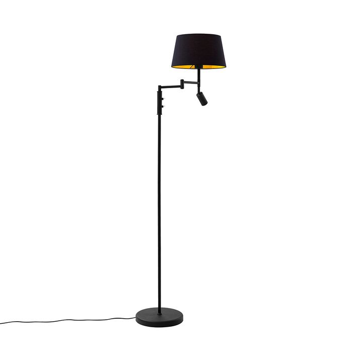 Vloerlamp zwart met zwarte kap en verstelbare leeslamp - Ladas