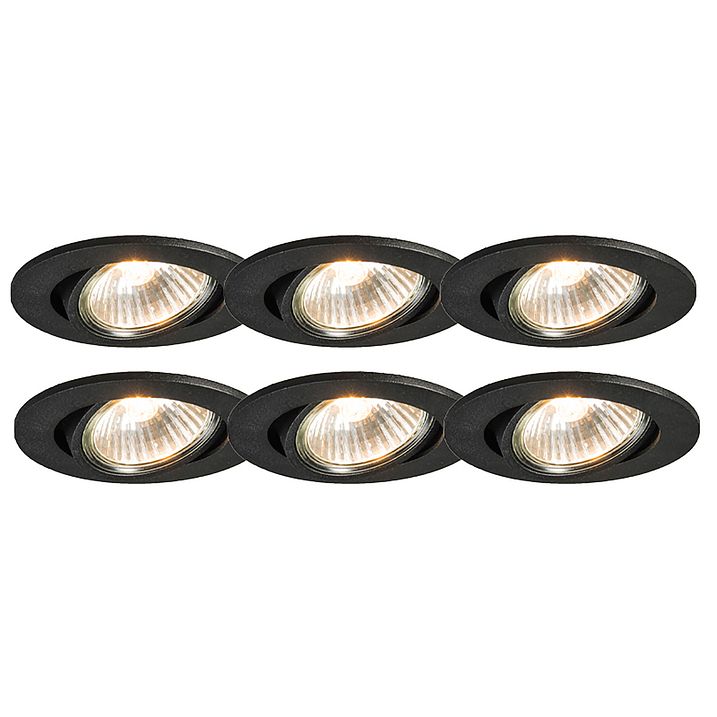 Set of 6 Recessed Spotlights Black Tiltable - Cisco