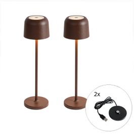 Sada 2 stolních lamp houba rezavě hnědá vč. nabíjecí stanice - Raika