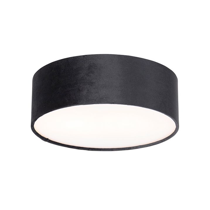 Moderne plafondlamp zwart 30 cm met gouden binnenkant - Drum