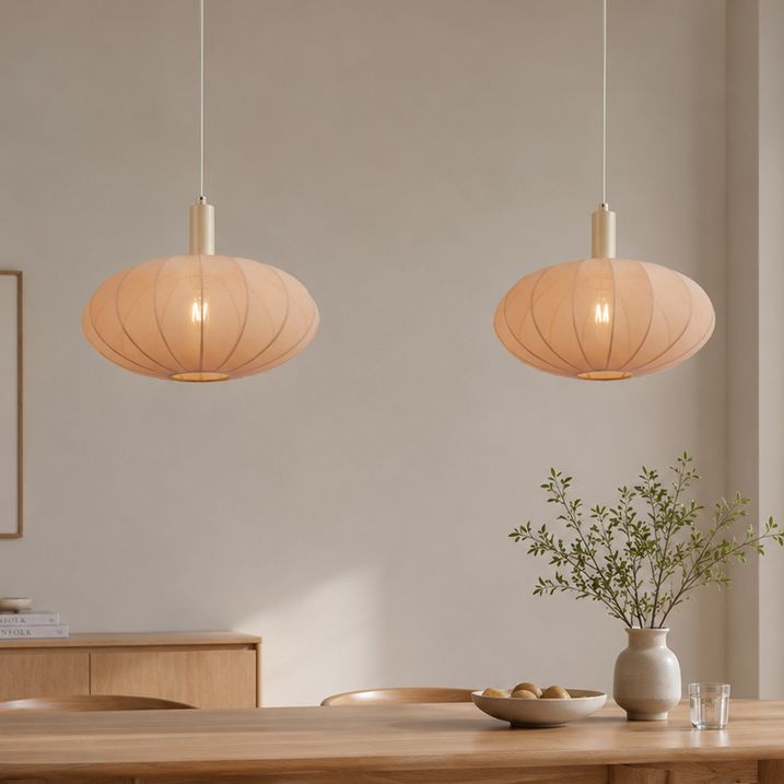Japandi Hängelampe Beige mit Stoffschirm 2-flammig - Bida