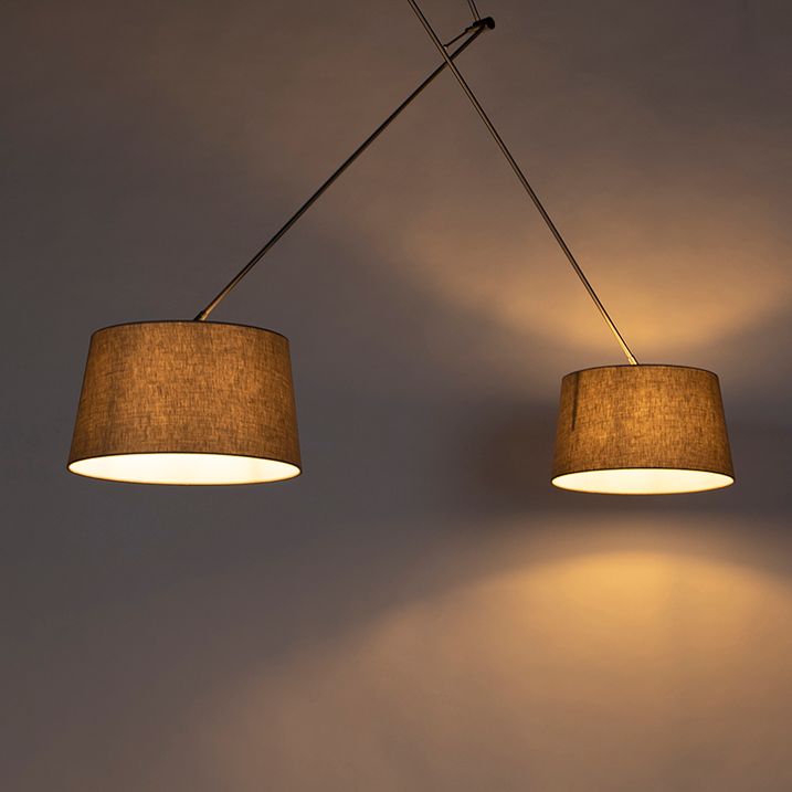Stahl-Pendelleuchte mit taupefarbenen Leinen-Schirmen 35 cm 2-Licht - Blitz