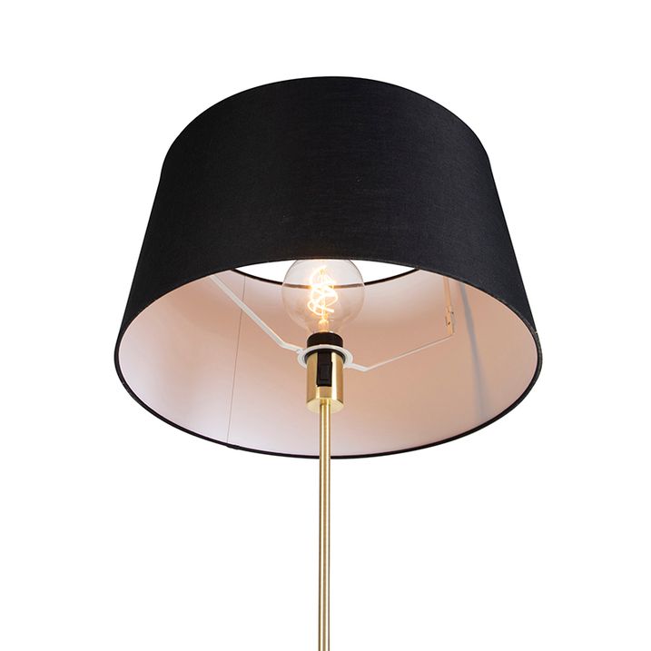 Gulvlampe gull/messing med svart linjskjerm 45 cm - Parte