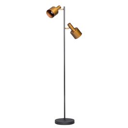 Design vloerlamp zwart met 2 gouden spots - Conter