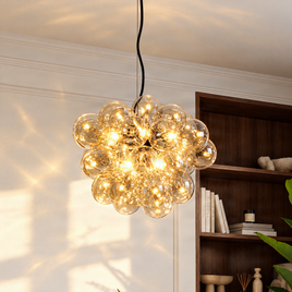 Art Deco hanglamp zwart met Amber glas 8-lichts - Uvas