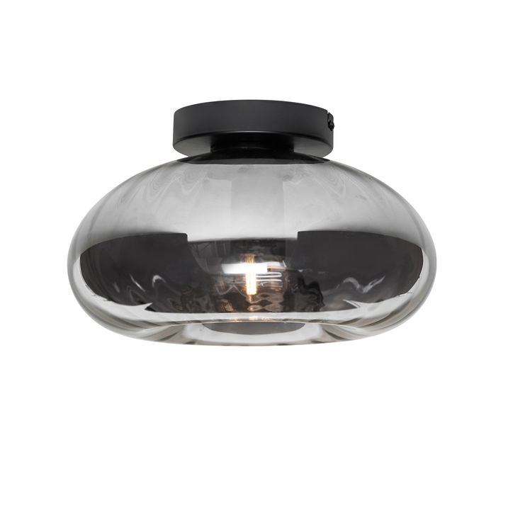 Art Deco plafondlamp zwart met smoke glas - Ayesha