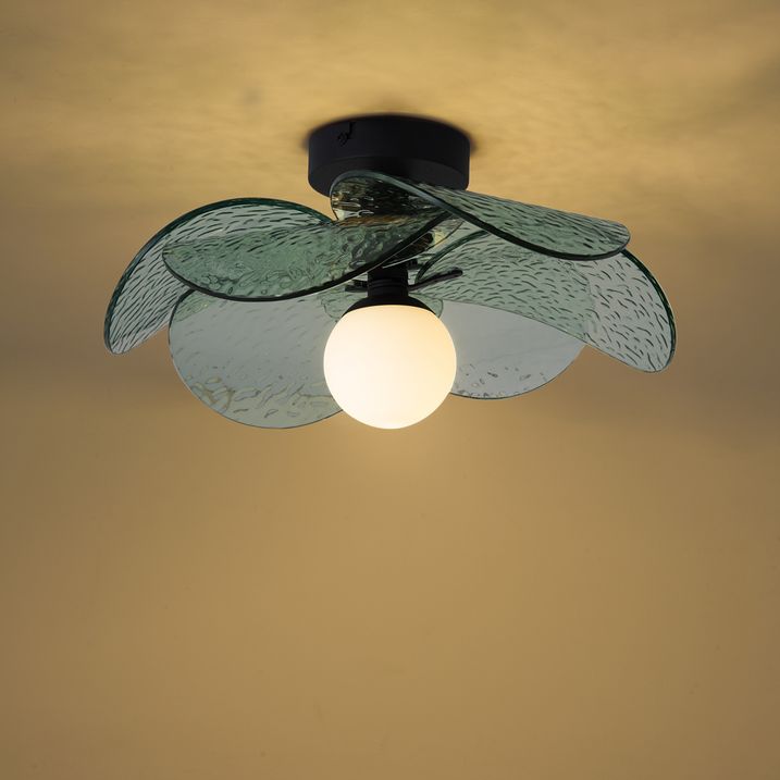Plafonieră de design neagră cu sticlă verde striată - Kemner