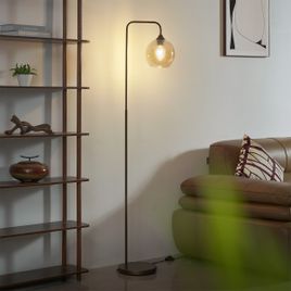 Art Deco podna lampa tamno bronzana sa staklom boje ćilibara - Sandra