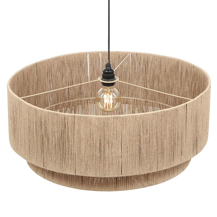 Japandi závesná lampa čierna s hnedým lanom 60cm - Smilla