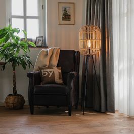 Country Floor Lamp Black with Rattan - Manila