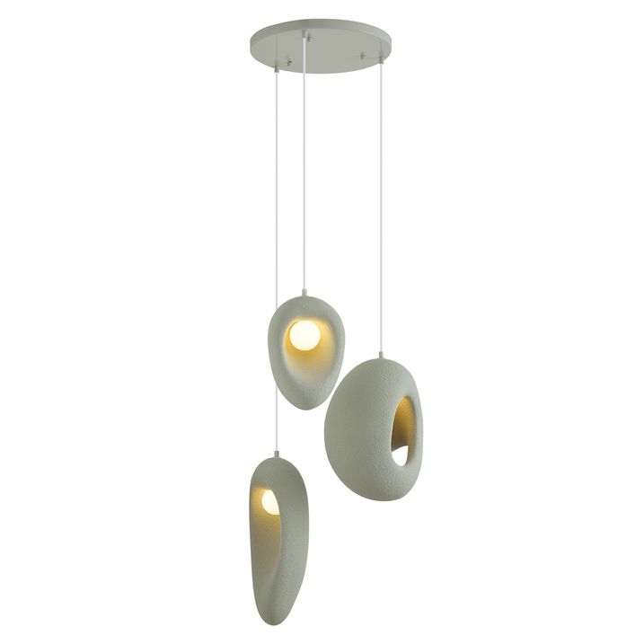 Japandi Pendant Lamp White with Organic Light Green Shade 3-Light - Moonstone