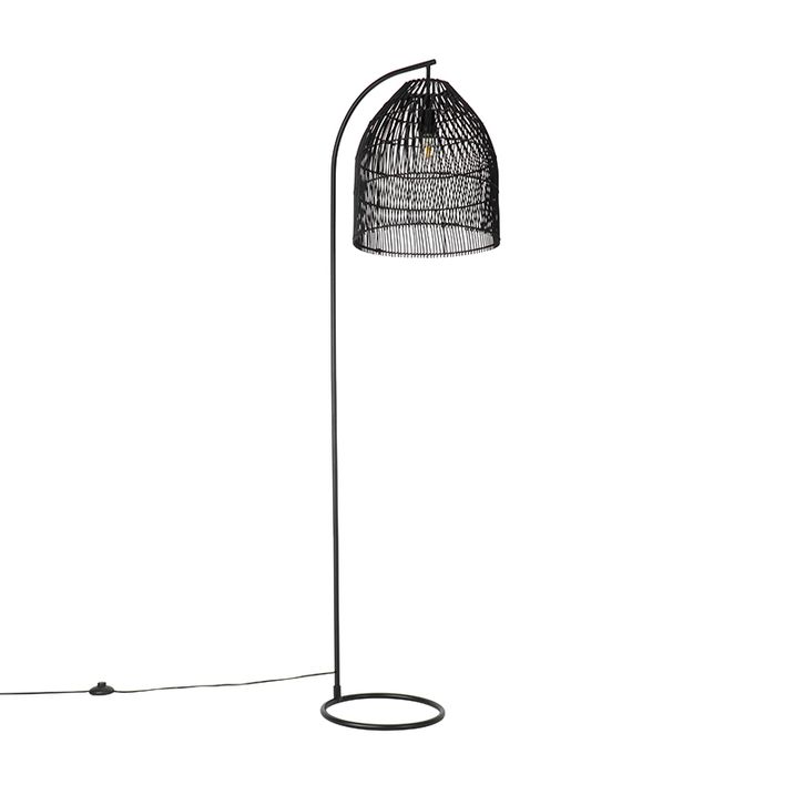 Rustic Floor Lamp Black with Rattan - Sam