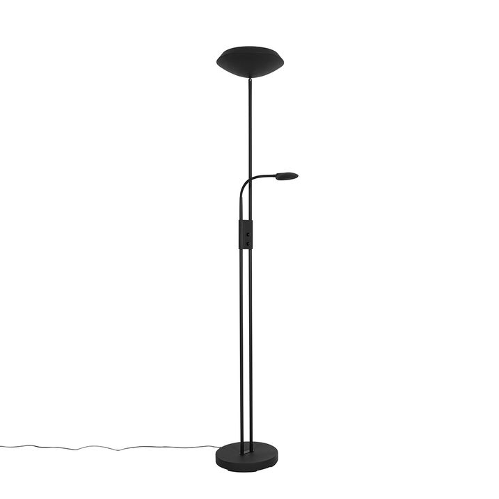 Lampada da terra nera con LED e dimmer con luce di lettura - Fez
