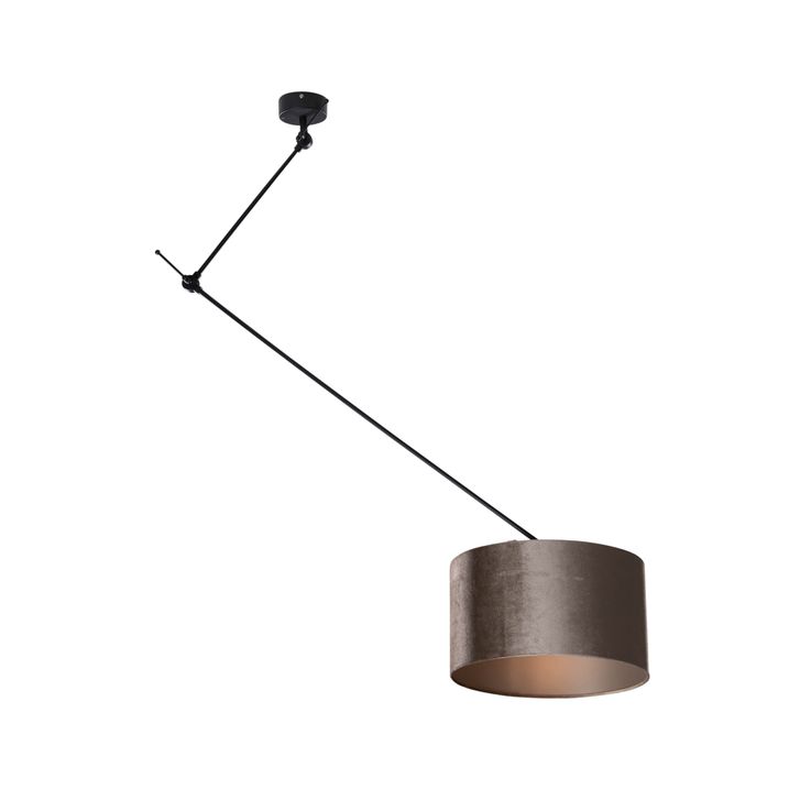 Pendelleuchte schwarz mit Samtschirm Taupe 35cm - Blitz