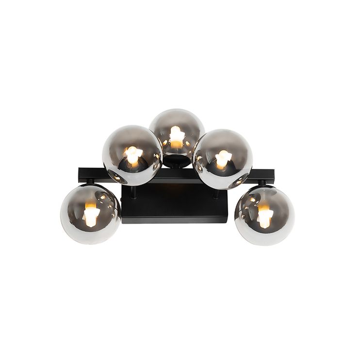 Moderní nástěnná lampa černá s kouřovým sklem 5-světlo - Bianca