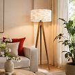 Drvena-podna-lampa-sa-bež-i-belim-prugastim-abažurom-50cm---Tripod-Classic