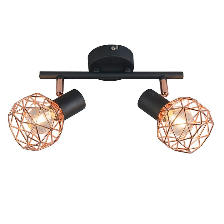Moderno reflektorsko svjetlo crno s bakrom 2-svjetla - Mesh