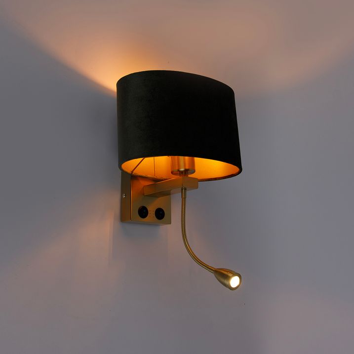 Zidna lampa mesingana sa ovalnom plišanom zelenom nijansom 25cm - Brescia Combi