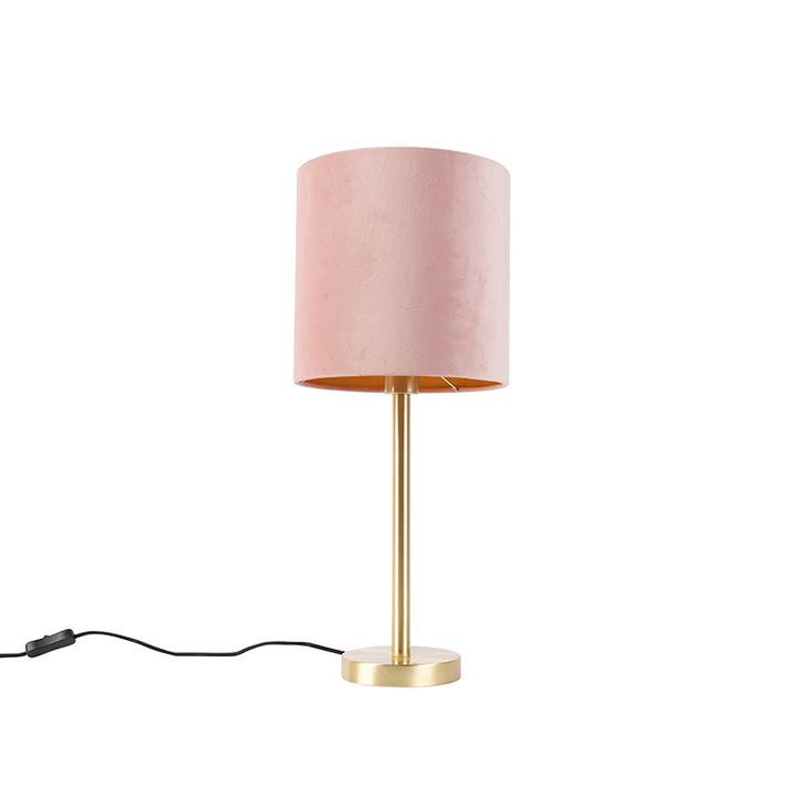 Romantická stolní lampa mosazná s růžovým stínítkem 25 cm - Simplo