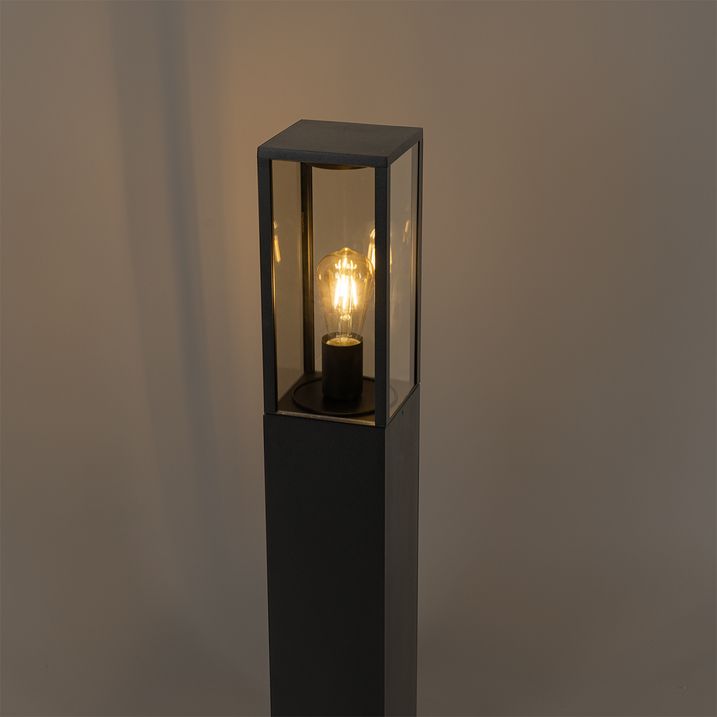 Stojąca lampa ogrodowa czarna z przydymionym szkłem 80 cm IP44 - Charlois