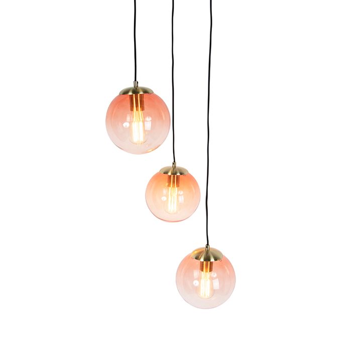 Art Deco viseća lampa mesing 45 cm 3-svetla roze - Pallon