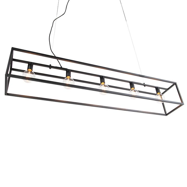 Suspension rectangulaire moderne noire 5 lumières - Cage