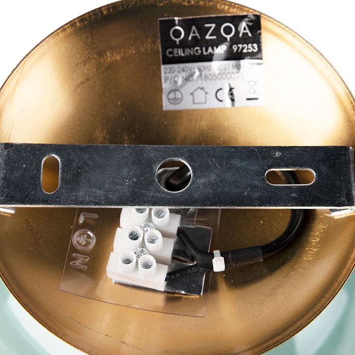 Art Deco taklampe messing med grønt glass - Pallon