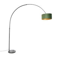 Booglamp-zwart-velours-kap-groen-met-goud-50-cm---XXL