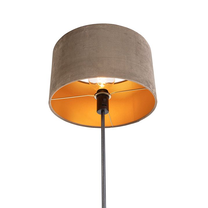 Vloerlamp zwart met velours kap taupe met goud 35 cm - Parte