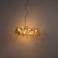 Lampada-a-sospensione-di-design-nera-con-vetro-ambrato-8-luci---Uvas