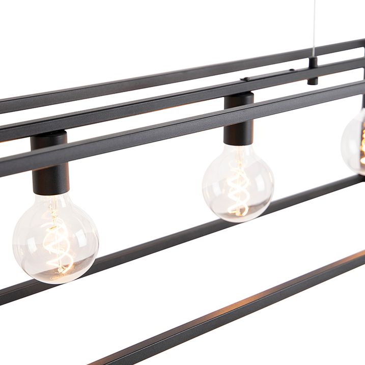 Suspension rectangulaire moderne noire 5 lumières - Cage