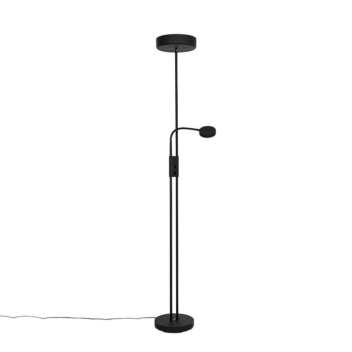 Lampadaire noir avec LED et variateur avec liseuse - Kelso